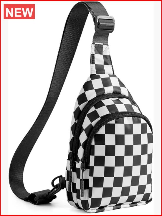 Checkered Sling Backpack Crossbody Chest Bag Fanny Pack with Adjustable Strap
